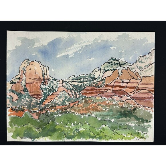 Watercolor Painting Of SEDONA 1991 By T. Robins